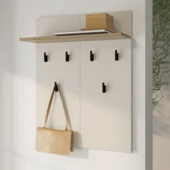 Appendiabiti Beige Marrone Rovere set Fissaggio a Muro Incluso 6 Ganci 83h cm, Installazione a Muro - Igliano