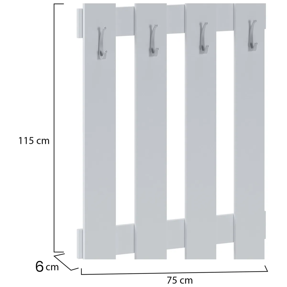 Attaccapanni > Dmora Appendiabiti 4 Ganci Installazione Sospesa 115h cm, Materiale Struttura in Metallo - Plaus Bianco