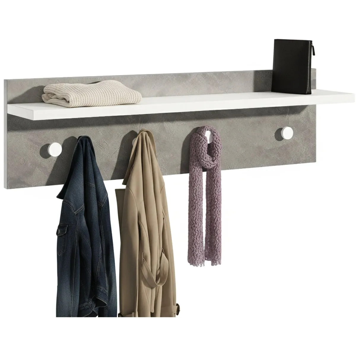 Attaccapanni > Dmora Appendiabiti Bianco Grigio Cemento 4 Ganci Installazione a Muro, Colore Struttura Grigio - Mozzo Grigio, Bianco Cemento