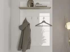 Appendiabiti Bianco Marrone Rovere set Fissaggio a Muro Incluso 4 Ganci 114h cm, Installazione a Muro - Montese