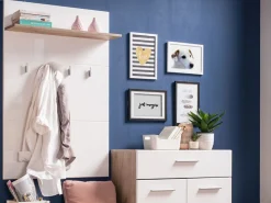 Appendiabiti Bianco Marrone Rovere set Fissaggio a Muro Incluso 4 Ganci 114h cm, Installazione a Muro - Montese