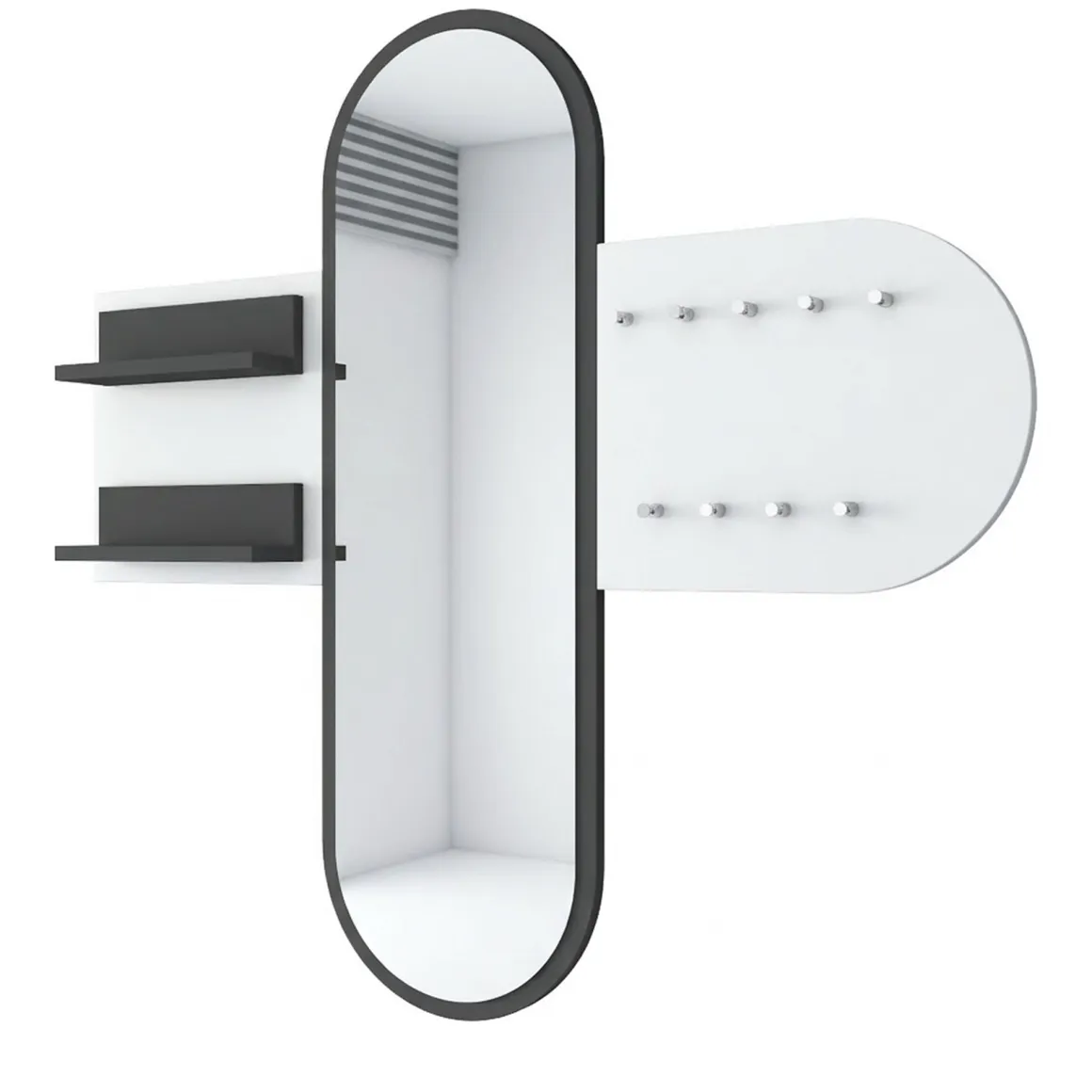 Appendiabiti Bianco Nero Antracite con Specchio 9 Ganci 120h cm, Installazione a Muro - Guardia