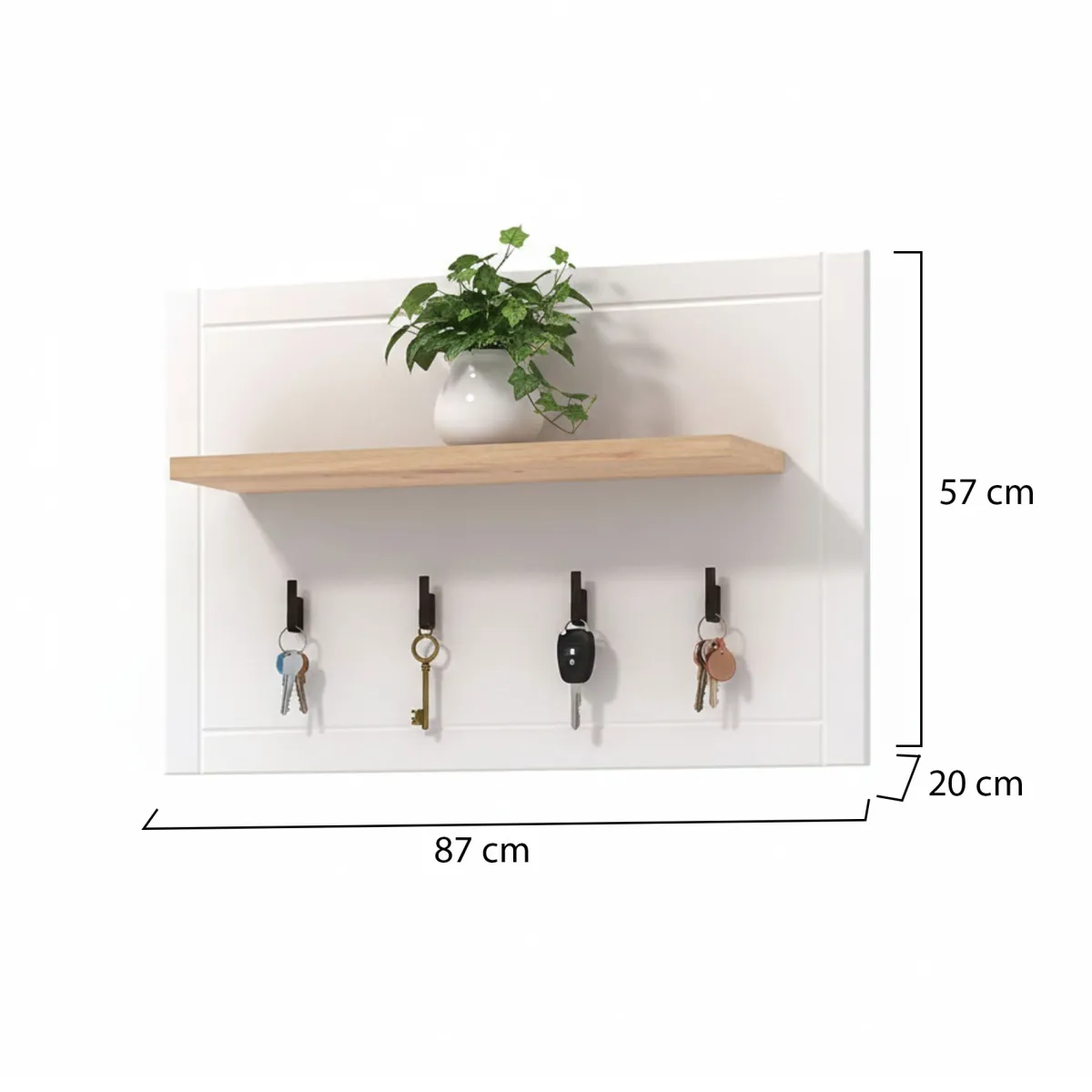 Attaccapanni > Dmora Appendiabiti Bianco Nero Rovere set Fissaggio a Muro Incluso 4 Ganci 57h cm, Installazione a Muro - Mediglia Nero, Bianco Rovere