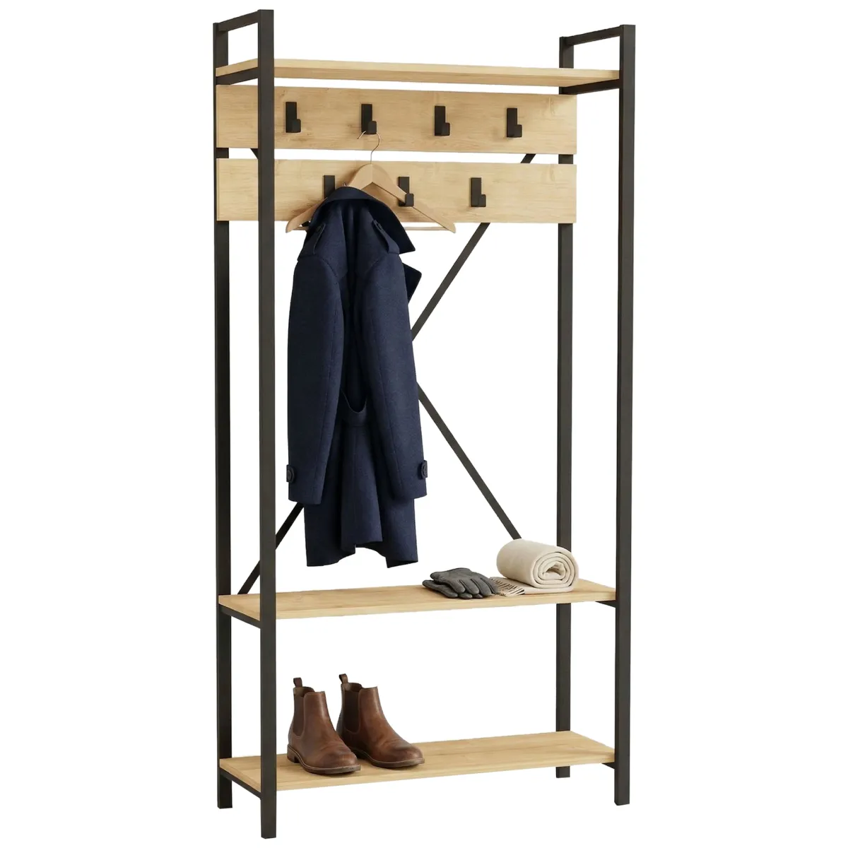 Attaccapanni > Dmora Appendiabiti Marrone Antracite Nero 7 Ganci Installazione a Terra 180h cm, Colore Struttura Nero - Celiera Nero, Marrone Antracite