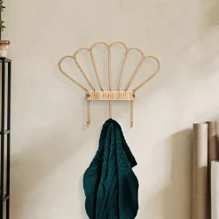 Attaccapanni > Dmora Appendiabiti Finitura in Rattan Color Bamboo Naturale 3 Ganci 33h cm, Installazione Sospeso - Danatala Marrone
