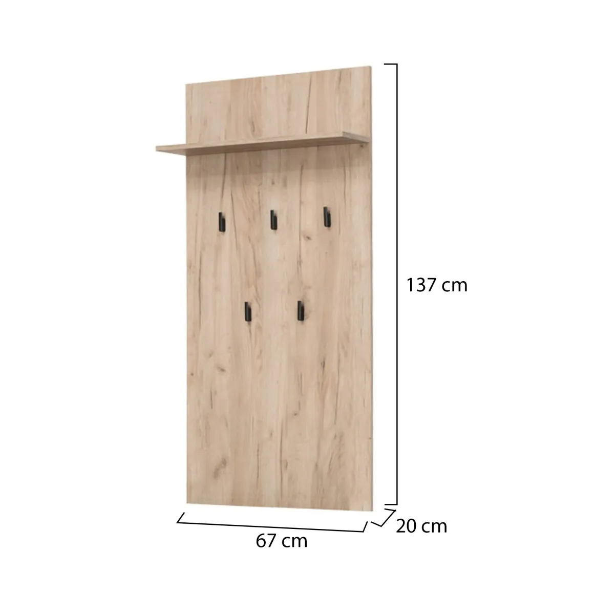 Appendiabiti Marrone Rovere Nero set Fissaggio a Muro Incluso 5 Ganci 137h cm, Installazione a Muro - Rovella