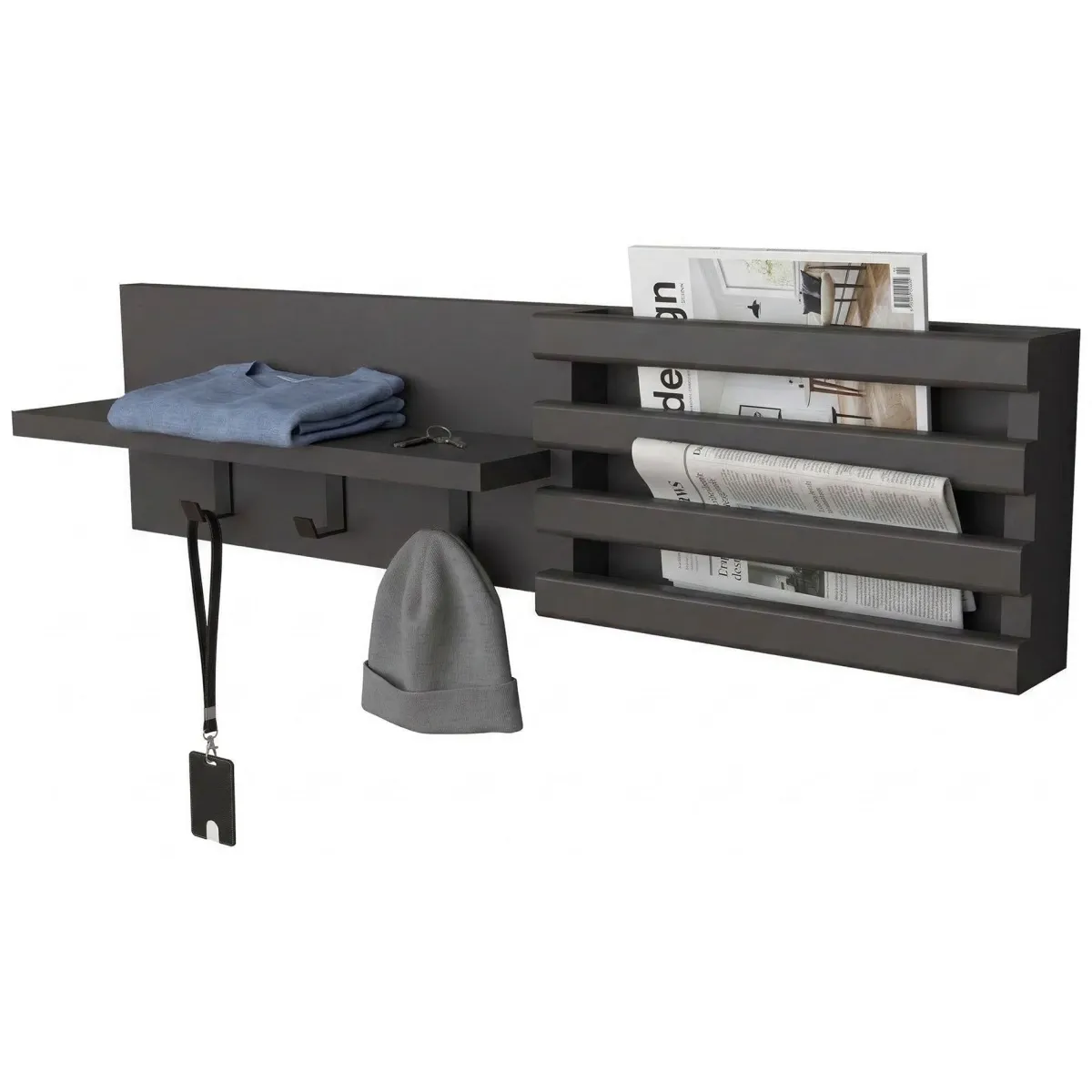 Attaccapanni > Dmora Appendiabiti 3 Ganci Installazione a Muro 20h cm, Sfumatura Colore Struttura Antracite - Mandas Nero Antracite