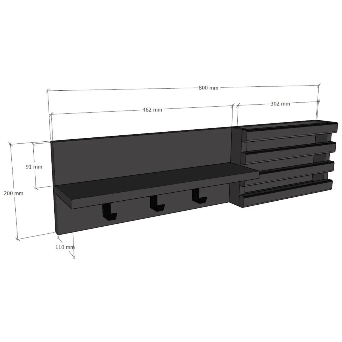 Attaccapanni > Dmora Appendiabiti 3 Ganci Installazione a Muro 20h cm, Sfumatura Colore Struttura Antracite - Mandas Nero Antracite