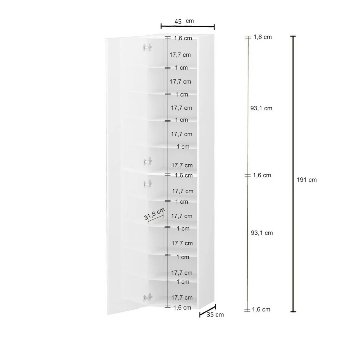 Armadio bianco 1 anta 45x190h cm - Bassiano
