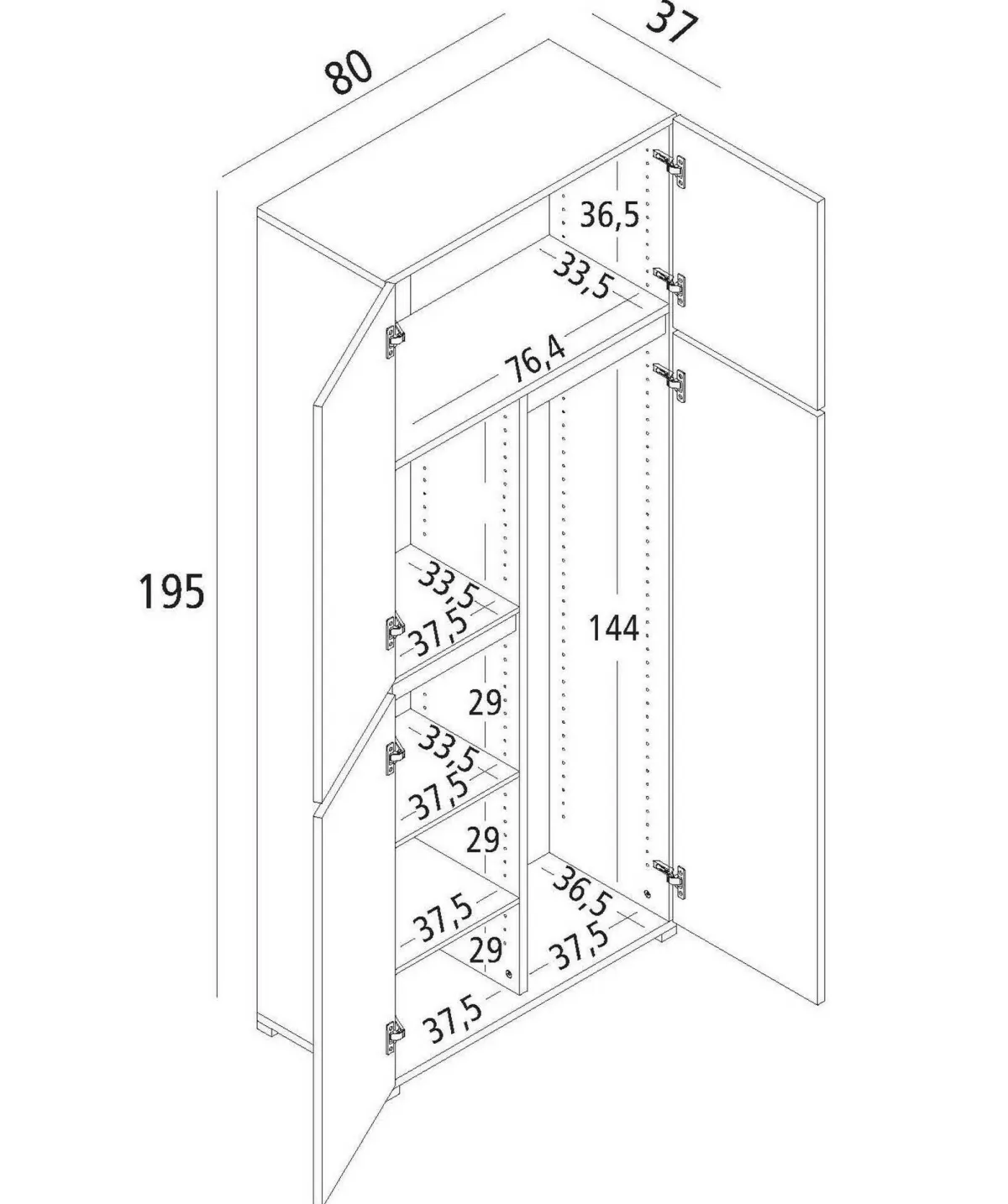 Altri Armadi Multiuso|Camera Da Letto > Dmora Armadio 4 ante 80x195h cm - Attiniaro Bianco