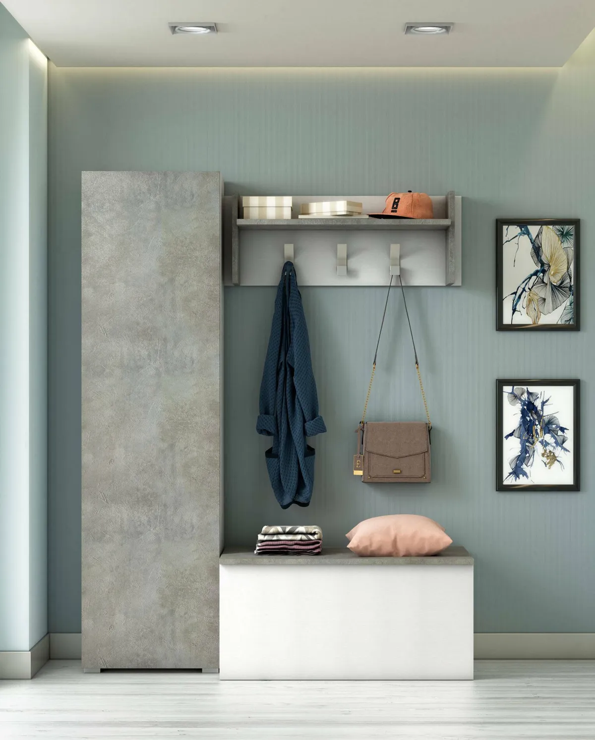 Armadi Multiuso 1 Anta|Camera Da Letto > Dmora Armadio bianco e cemento 1 anta 50x182h cm - Abuela Bianco, Grigio Cemento