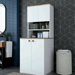 Altri Armadi Multiuso|Camera Da Letto > Dmora Armadio bianco e noce multifunzione 70x183h cm - Marty Marrone, Bianco Noce