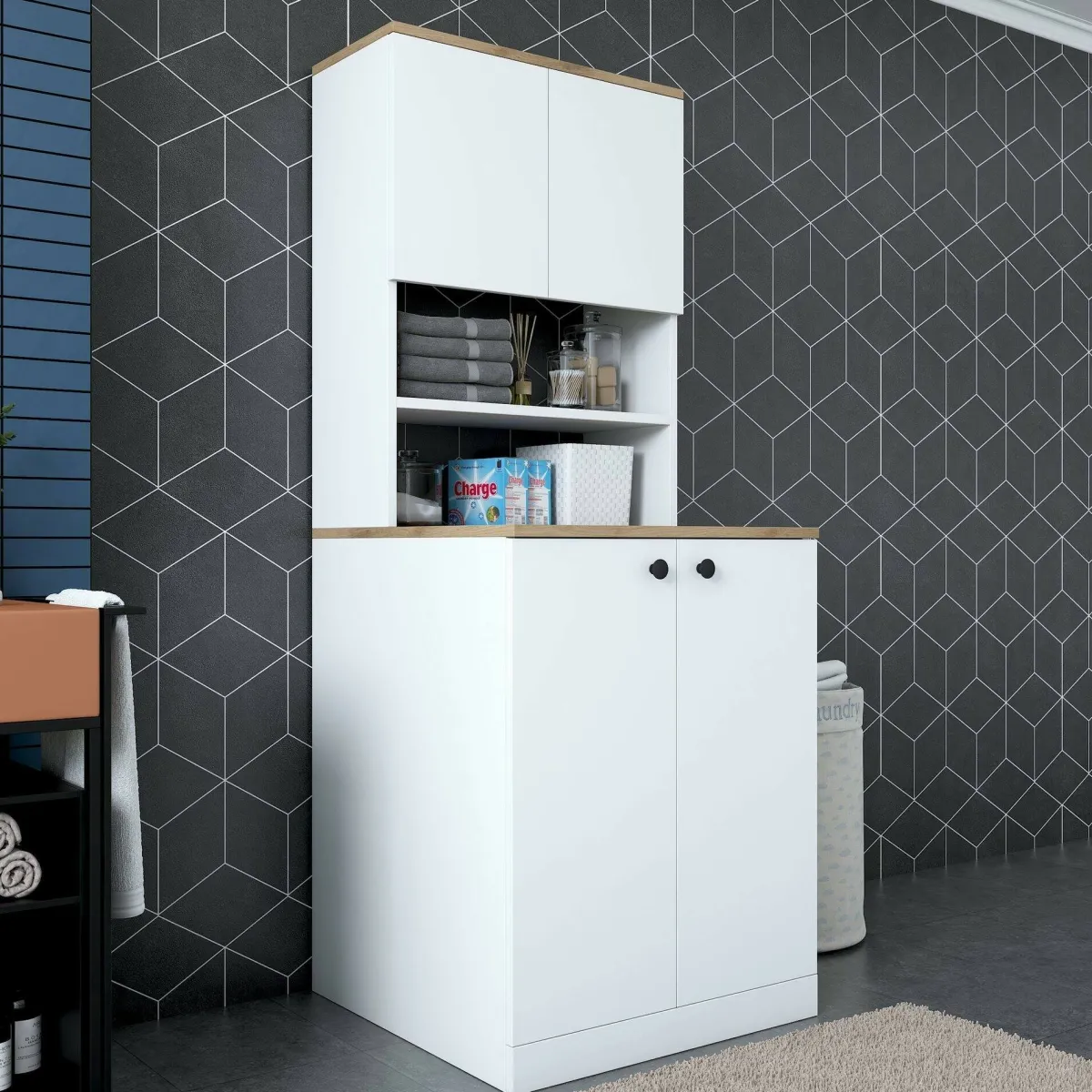 Altri Armadi Multiuso|Camera Da Letto > Dmora Armadio bianco e noce multifunzione 70x183h cm - Marty Marrone, Bianco Noce
