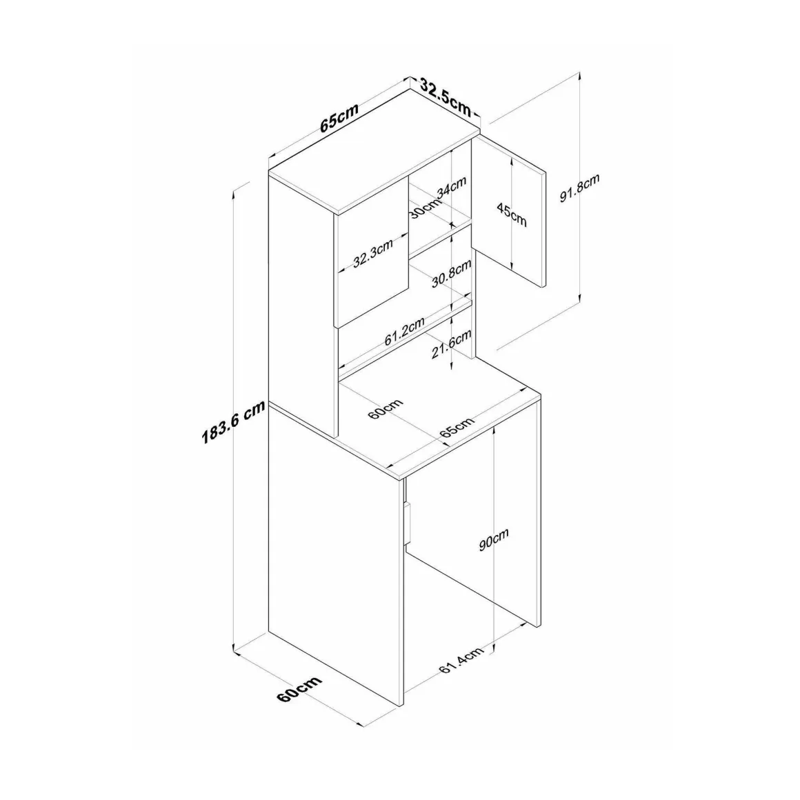 Armadio bianco e noce multiuso 65x183h cm - Fiamma