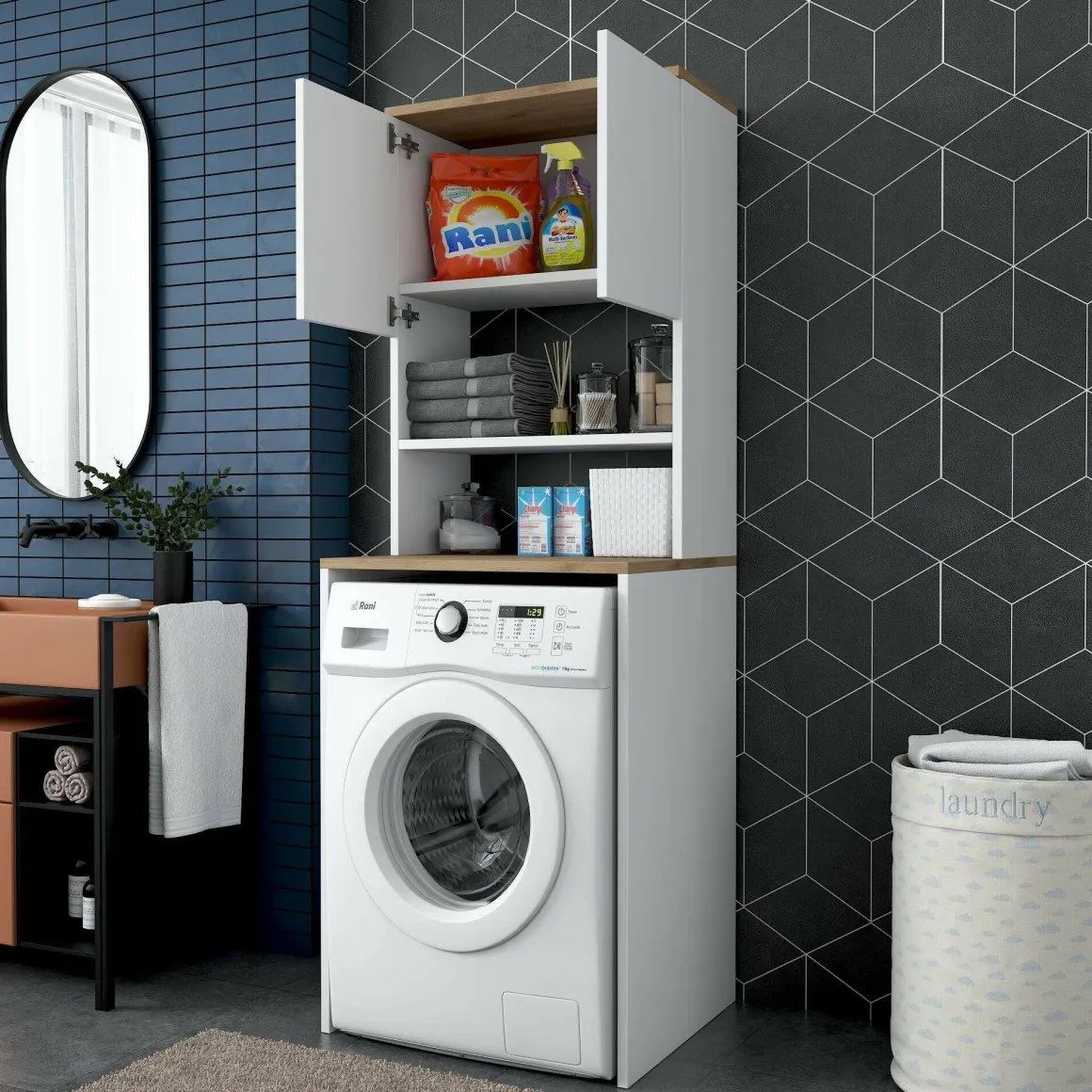 Armadio bianco e noce multiuso 65x183h cm - Fiamma