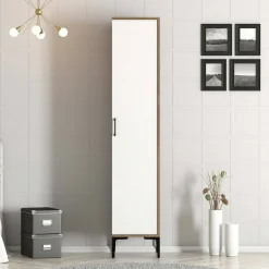 Armadi Multiuso 1 Anta|Camera Da Letto > Dmora Armadio bianco e noce slim 40x47h cm - Giusta Marrone, Bianco Noce