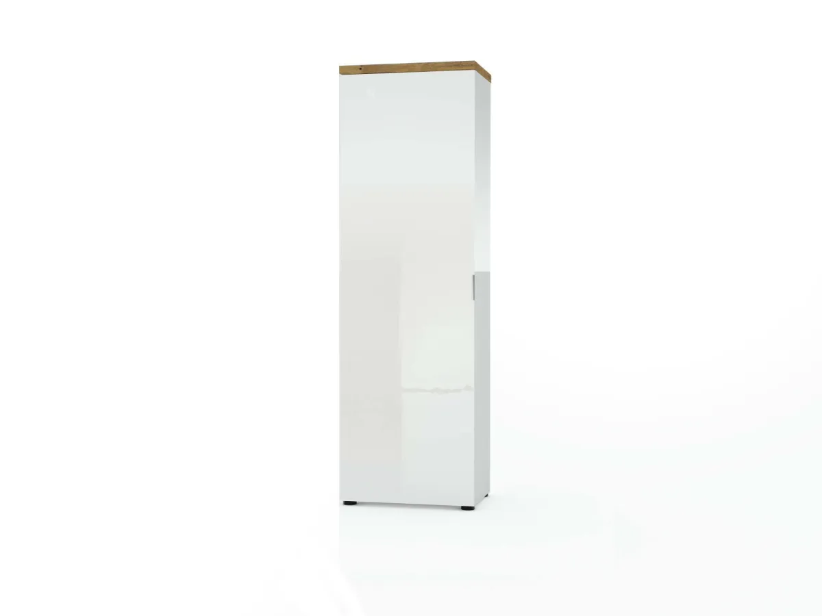 Armadi Multiuso 1 Anta > Dmora Armadio bianco lucido e legno colonna 60x190h cm - Tani Marrone Rovere, Bianco Lucido