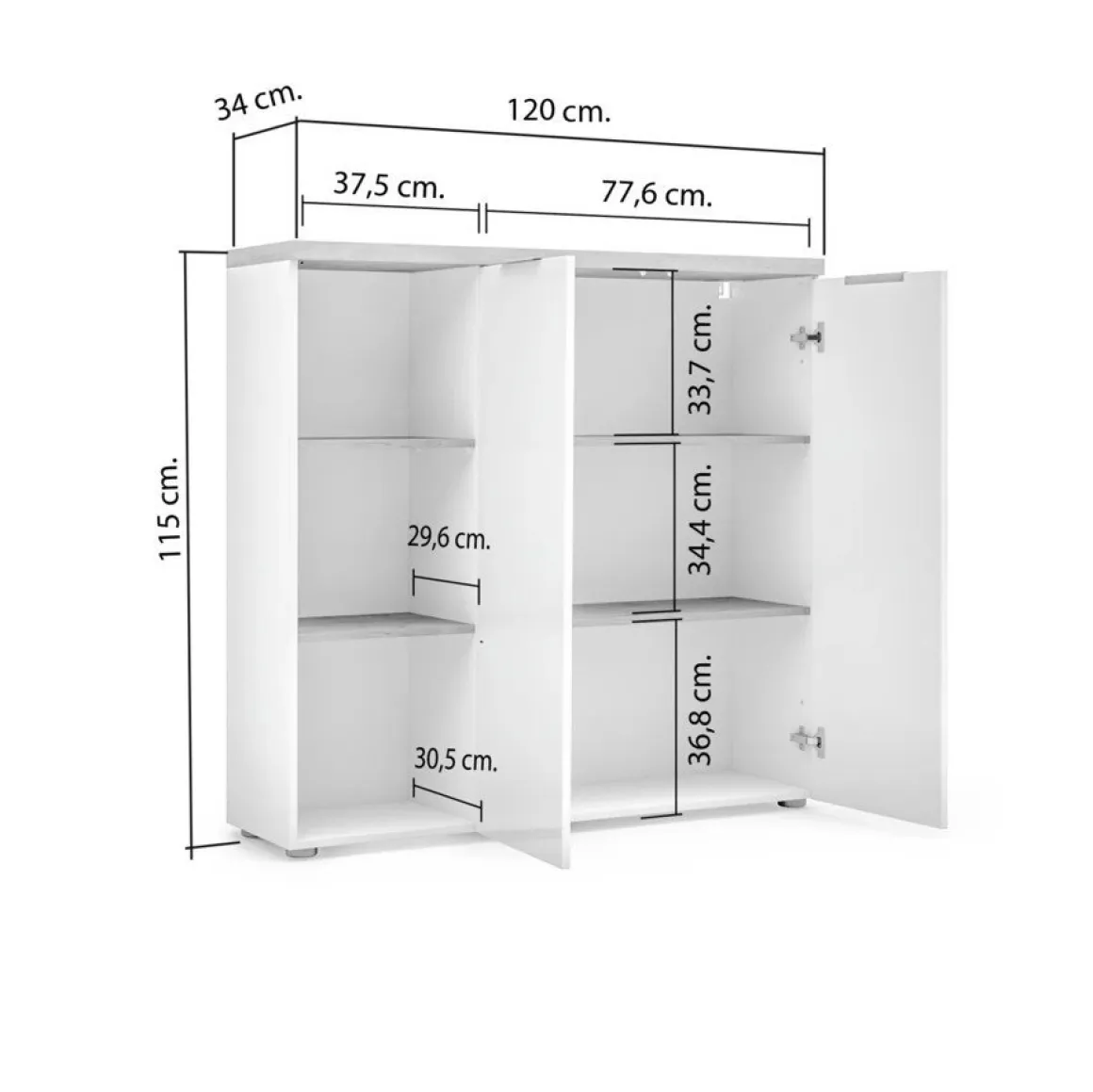 Armadi Multiuso 2 Ante > Dmora Armadio bianco lucido e legno salvaspazio 80x115h cm - Calavena Marrone Rovere, Bianco Lucido