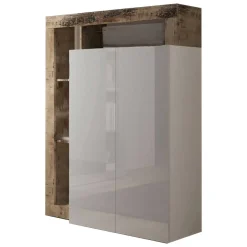 Armadi Multiuso 2 Ante > Dmora Armadio bianco lucido e rovere ante battenti 78x116h cm - Cipresso Marrone Rovere, Bianco Lucido