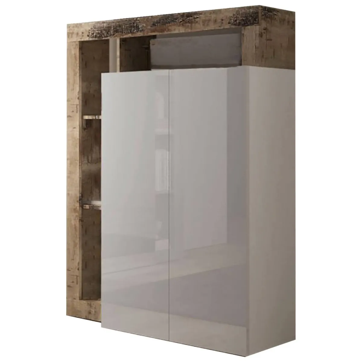 Armadi Multiuso 2 Ante > Dmora Armadio bianco lucido e rovere ante battenti 78x116h cm - Cipresso Marrone Rovere, Bianco Lucido