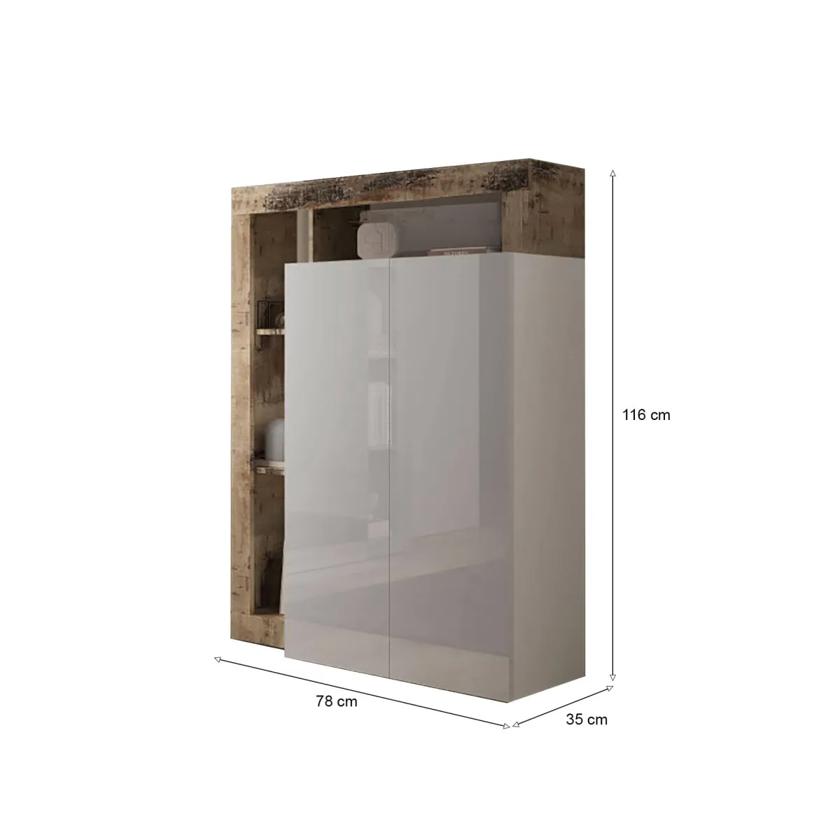 Armadi Multiuso 2 Ante > Dmora Armadio bianco lucido e rovere ante battenti 78x116h cm - Cipresso Marrone Rovere, Bianco Lucido