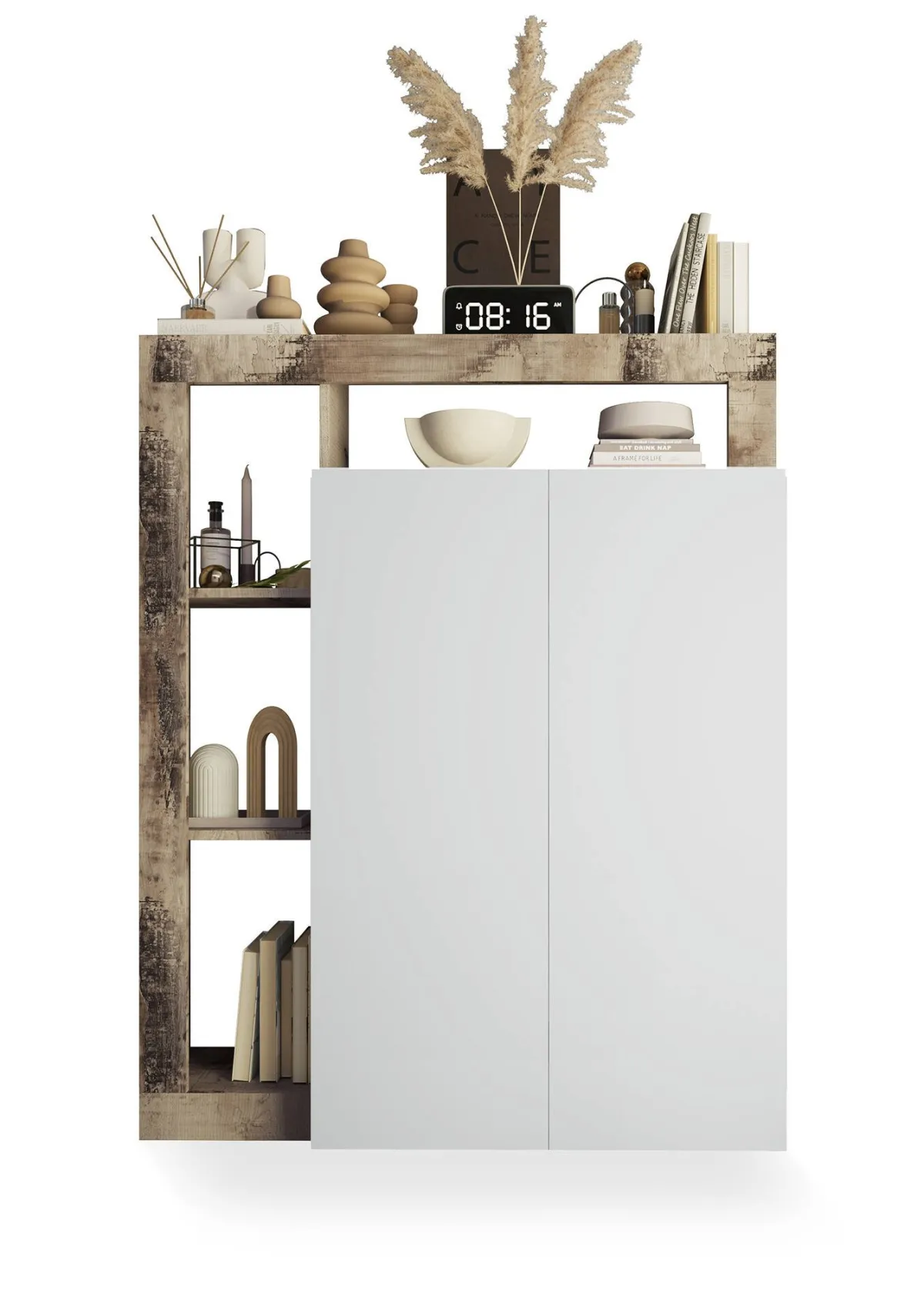 Armadi Multiuso 2 Ante > Dmora Armadio bianco lucido e rovere ante battenti 78x116h cm - Cipresso Marrone Rovere, Bianco Lucido