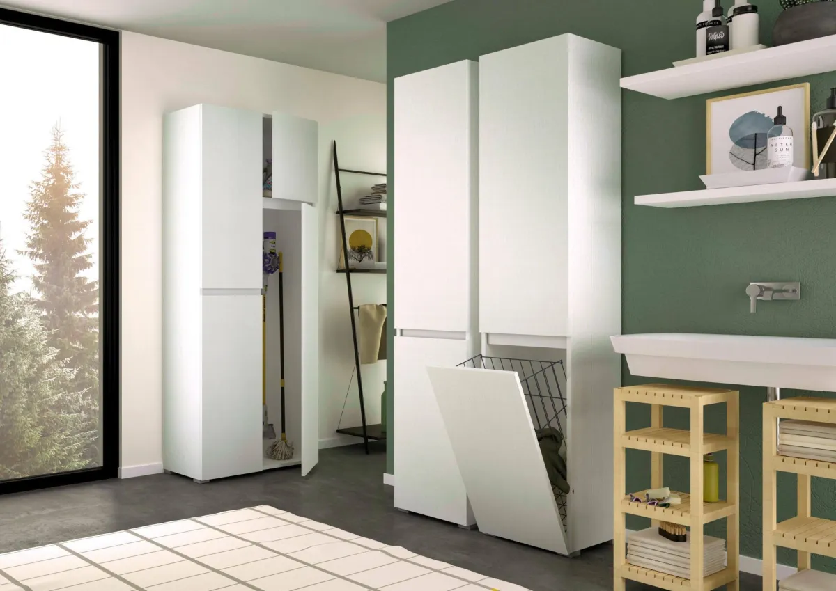 Armadi Multiuso 2 Ante|Camera Da Letto > Dmora Armadio portabiancheria 45x195h cm - Aro Bianco