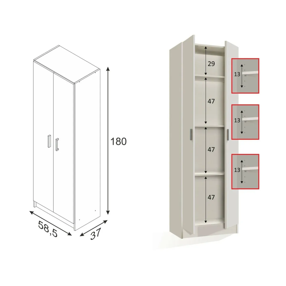 Armadi Multiuso 2 Ante|Camera Da Letto > Dmora Armadio sgabuzzino 59x180h cm - Aragorn Bianco
