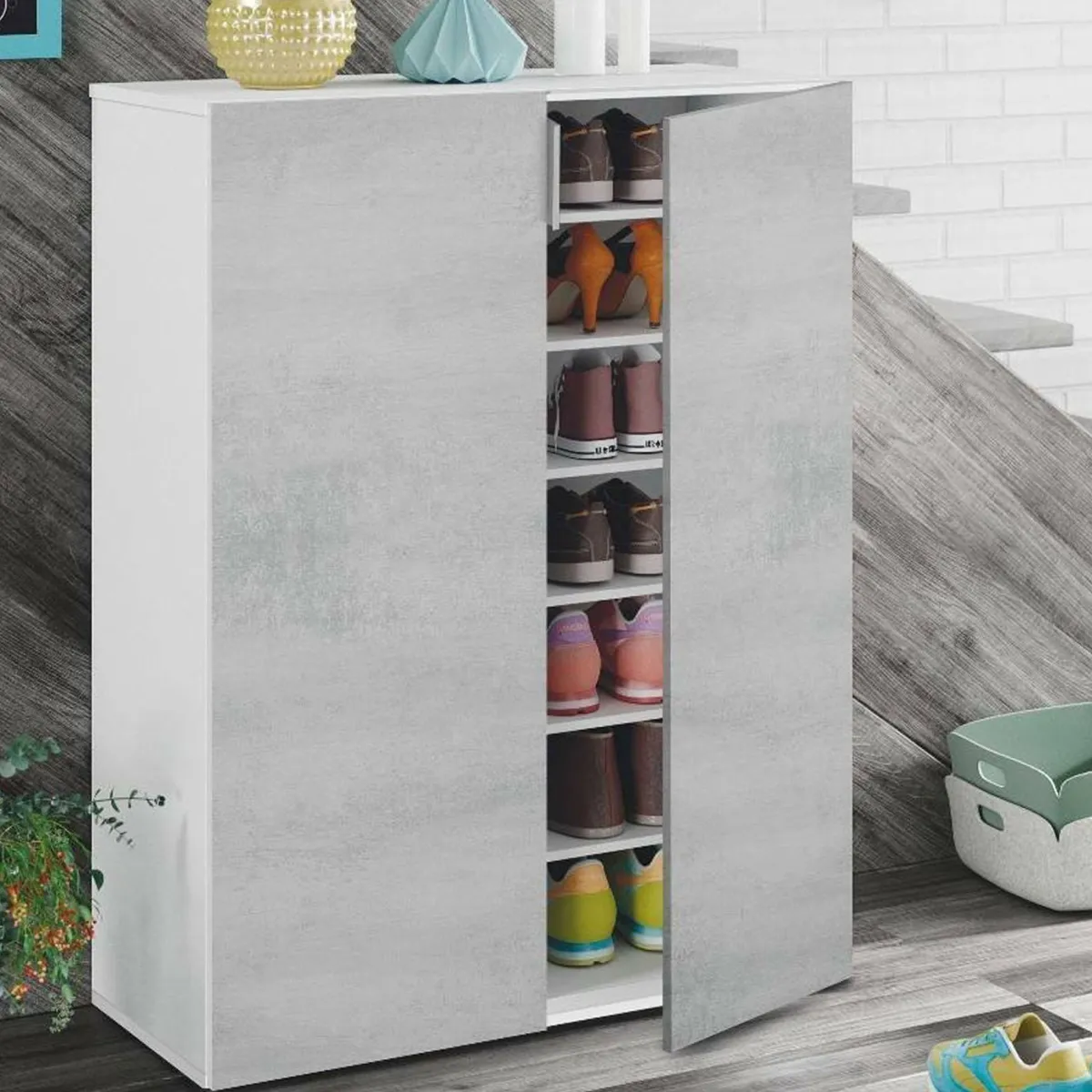 Armadi Multiuso 2 Ante|Bagno > Dmora Armadio cemento e bianco 2 ante 72x103h cm - Athenodora Bianco, Grigio Cemento