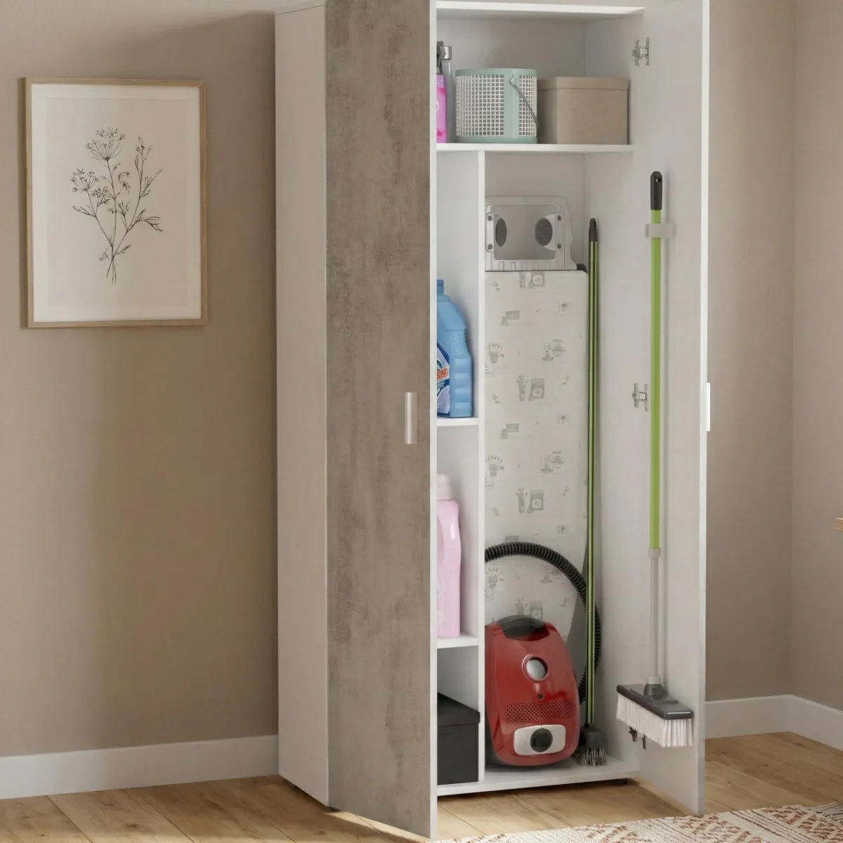Armadi Multiuso 2 Ante|Camera Da Letto > Dmora Armadio cemento e bianco cucina 80x182h cm - Ashkita Bianco, Grigio Cemento