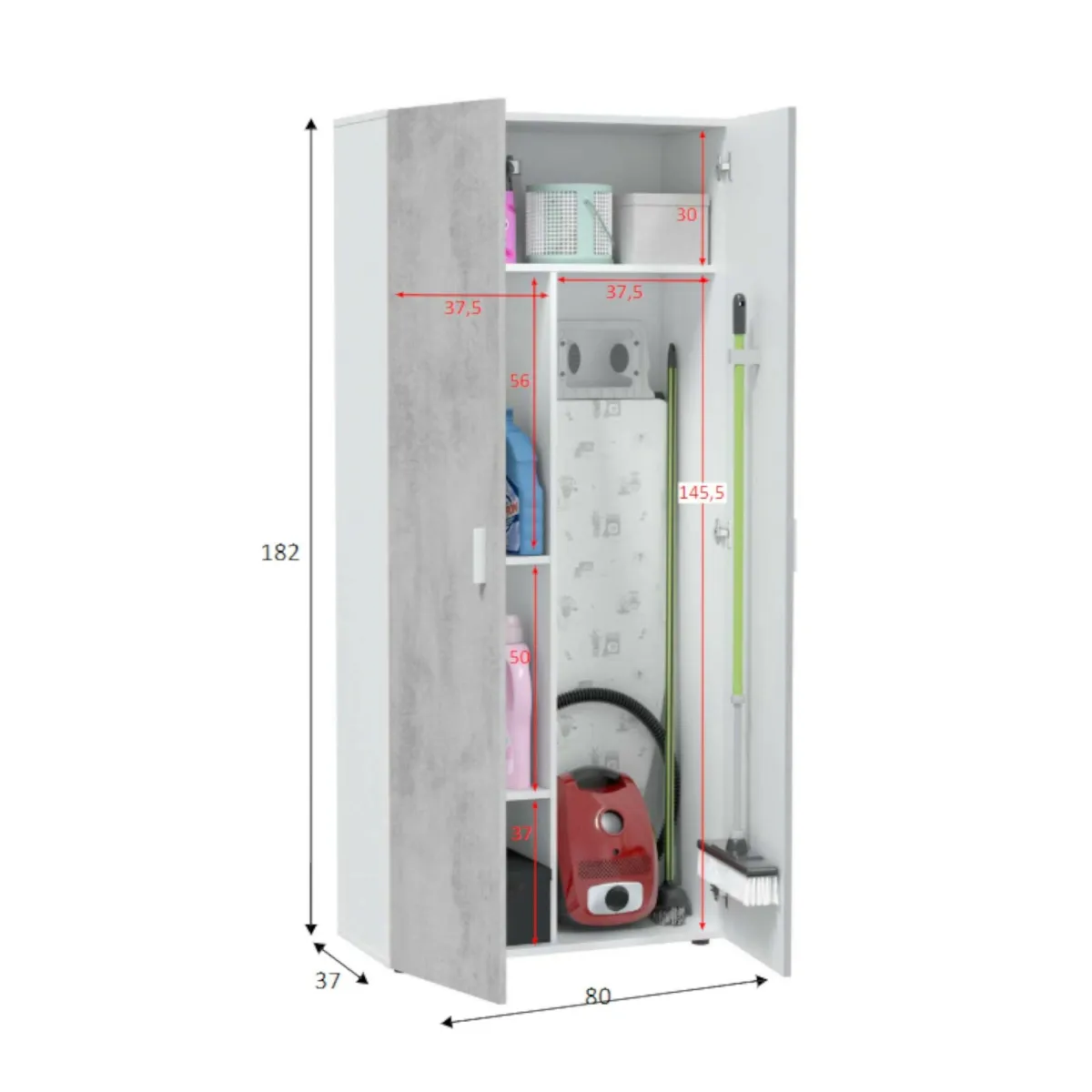 Armadi Multiuso 2 Ante|Camera Da Letto > Dmora Armadio cemento e bianco cucina 80x182h cm - Ashkita Bianco, Grigio Cemento