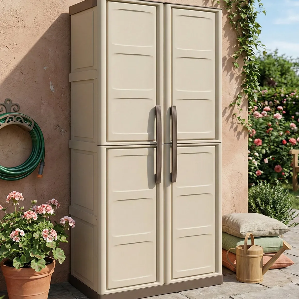 Armadio da esterno 2 ante beige e marrone 70x165h cm - Adenina