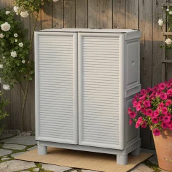Armadi Da Esterno|Outdoor > Dmora Armadio da esterno 2 ante grigio chiaro e nero 68x169h cm - Ash Nero, Grigio Chiaro