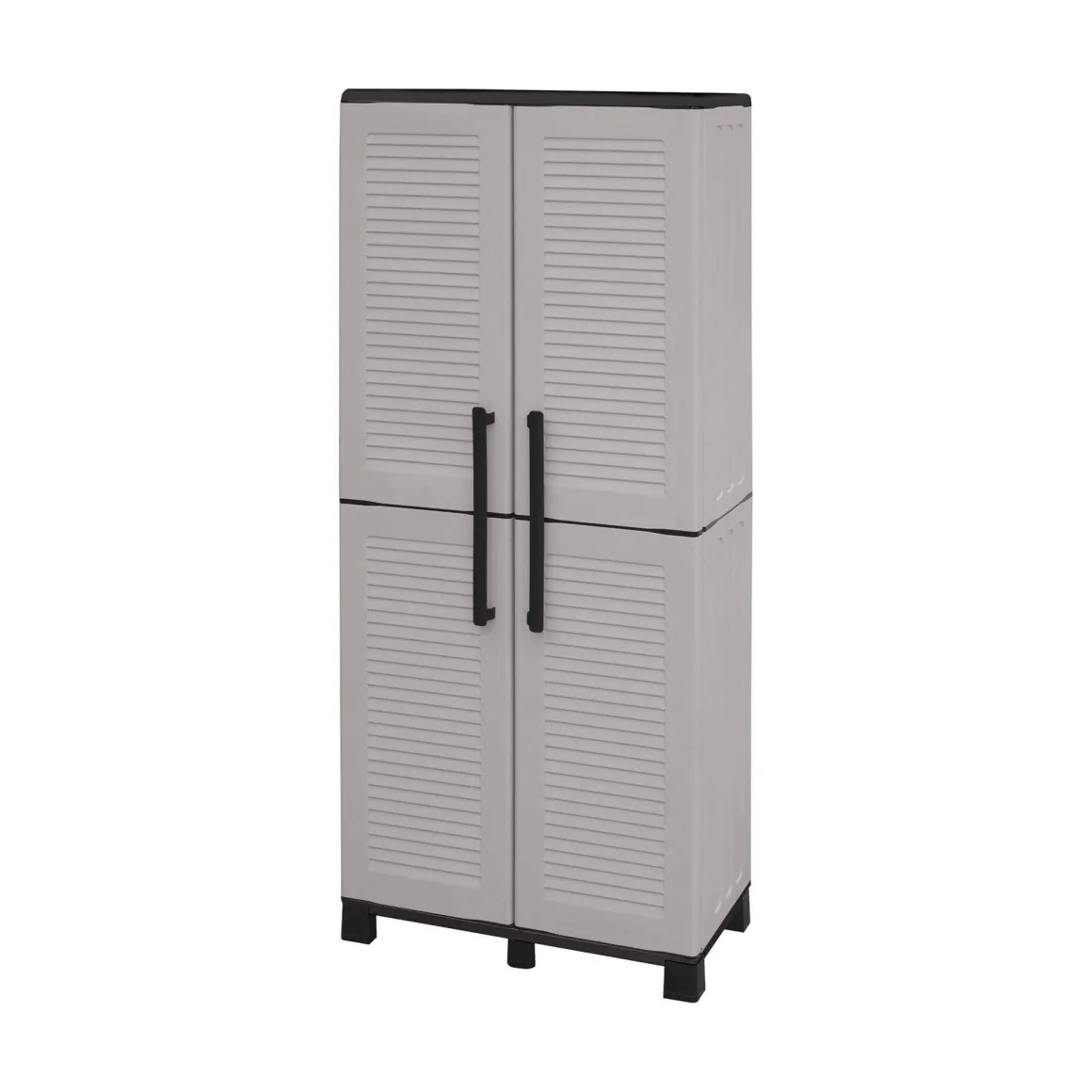 Armadio da Esterno Grigio Chiaro Nero 3 Ripiani 2 Ante 68x37x169h cm, 4 Vani - Ash