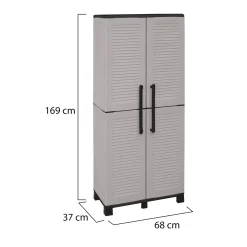 Armadio da Esterno Grigio Chiaro Nero 3 Ripiani 2 Ante 68x37x169h cm, 4 Vani - Ash