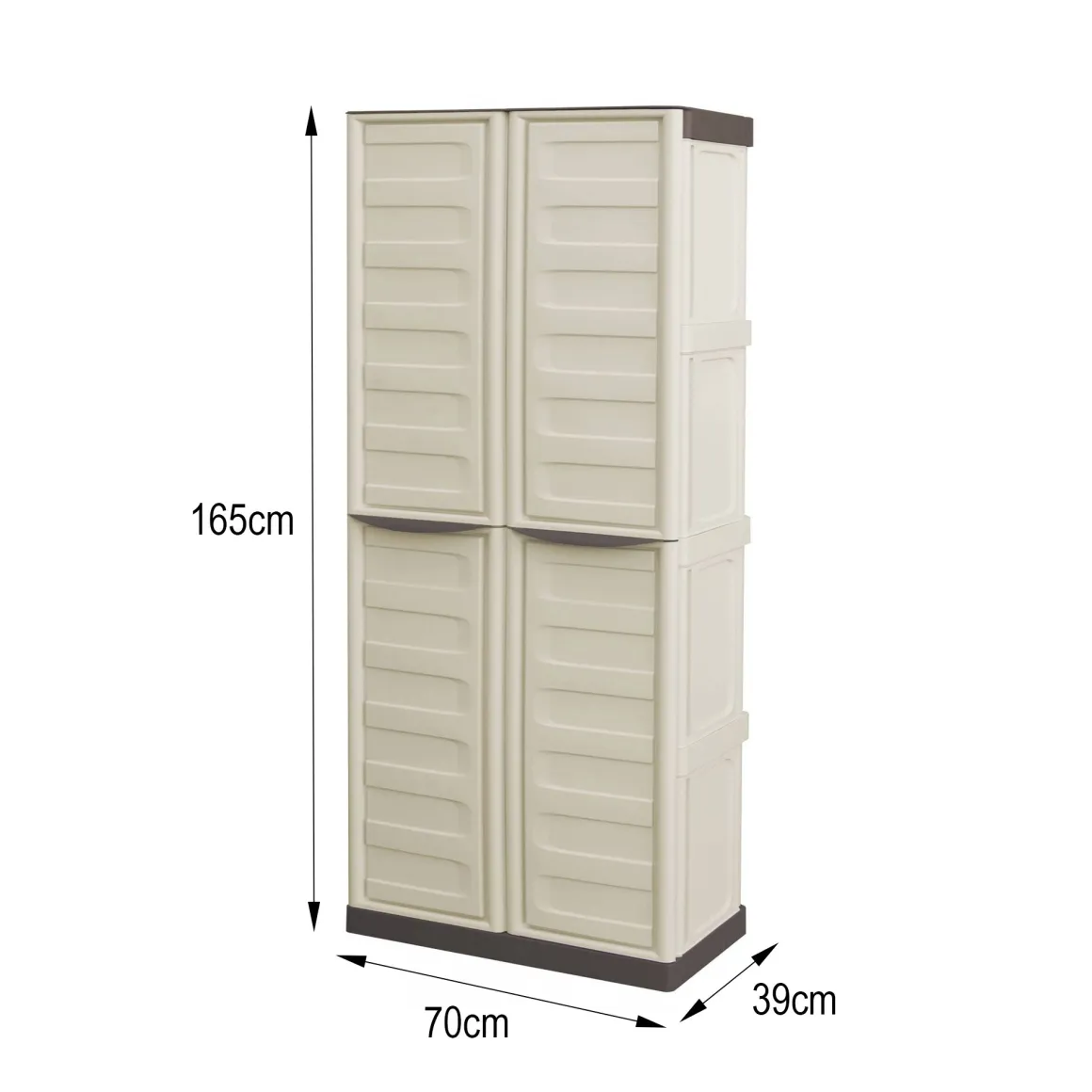 Armadio da Esterno Impermeabile 70x39x165h cm Portascope in Plastica Beige e Marrone con 3 Ripiani Regolabili e Chiusura a Lucchetto – Ipno