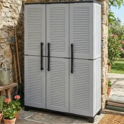 Armadi Da Esterno|Outdoor > Dmora Armadio da esterno salvaspazio grigio chiaro e nero 102x169h cm - Aruro Nero, Grigio Chiaro