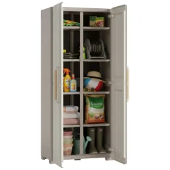 Armadi Da Esterno > Dmora Armadio da giardino 2 ante sabbia 80x180h cm - Melville Marrone Sabbia