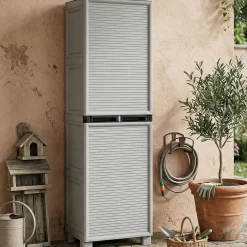 Scaffali|Armadi Da Esterno > Dmora Armadio esterno grigio chiaro e nero 70x172h cm - Giri Nero, Grigio Chiaro