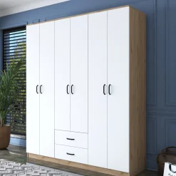Altri Guardaroba > Dmora Armadio Grande Bianco: Organizzazione Elegante e Funzionale Marrone, Bianco Rovere
