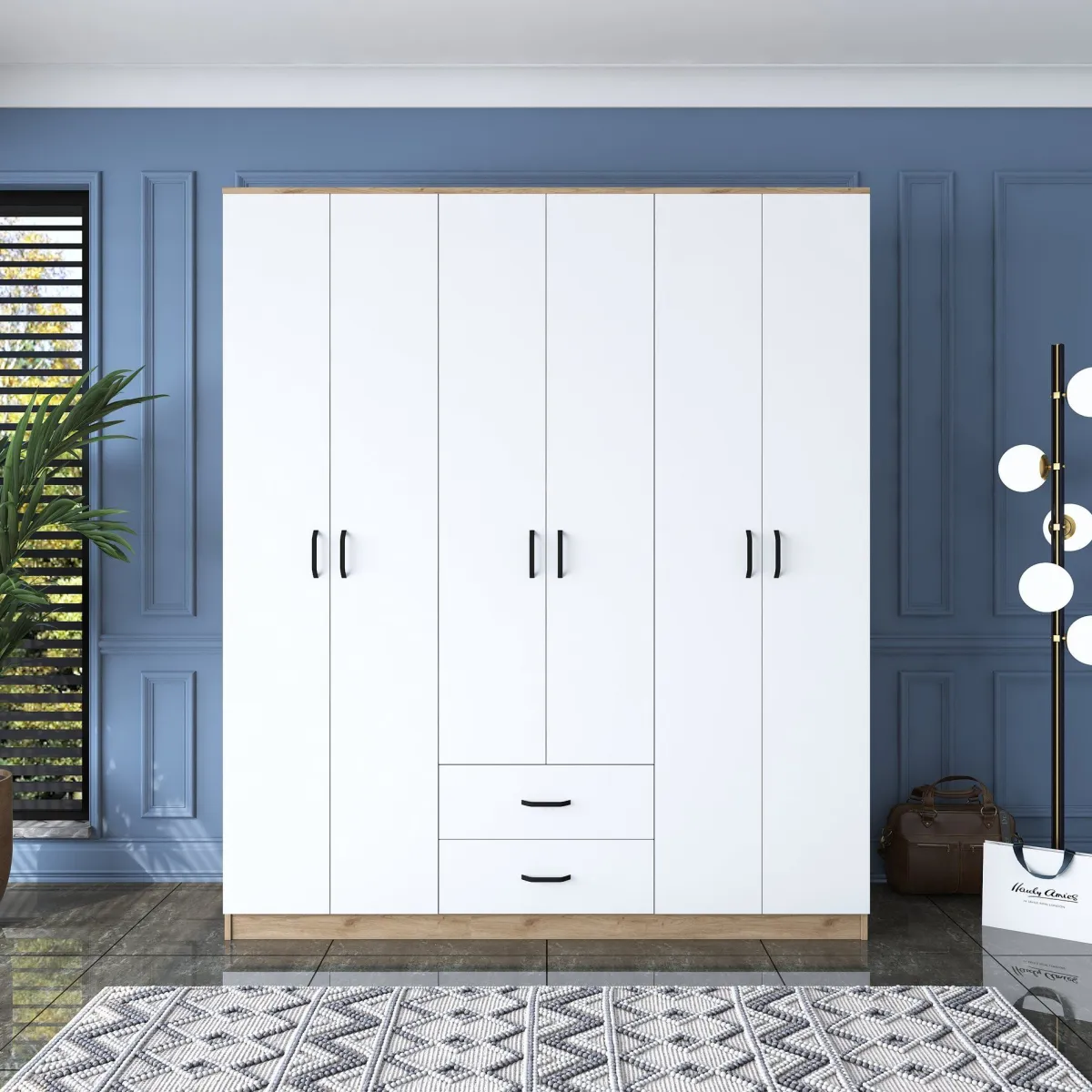 Altri Guardaroba > Dmora Armadio Grande Bianco: Organizzazione Elegante e Funzionale Marrone, Bianco Rovere