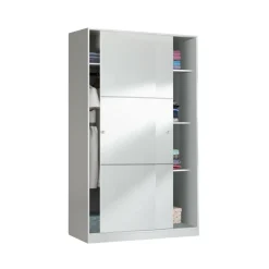 Armadio Guardaroba 2 Ante Scorrevoli 120x50x200h cm Bianco lucido Salvaspazio in Legno con Appendiabiti e 4 Ripiani Regolabili – Adrenalin