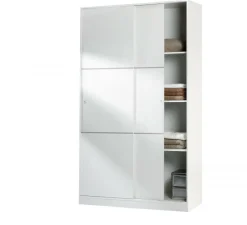 Armadio Guardaroba 2 Ante Scorrevoli 120x50x200h cm Bianco lucido Salvaspazio in Legno con Appendiabiti e 4 Ripiani Regolabili – Adrenalin