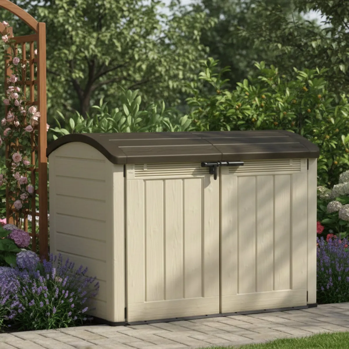 Armadi Da Esterno > Dmora Armadio in plastica 2 ante 177x134h cm - Hinton Beige