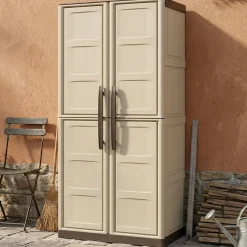 Armadi Da Esterno|Outdoor > Dmora Armadio in plastica 2 ante beige e marrone 70x91h cm - Acira Marrone, Beige
