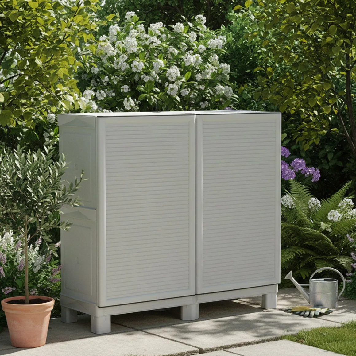 Armadi Da Esterno|Outdoor > Dmora Armadio in plastica 2 ante 35x172h cm - Achae Grigio Chiaro