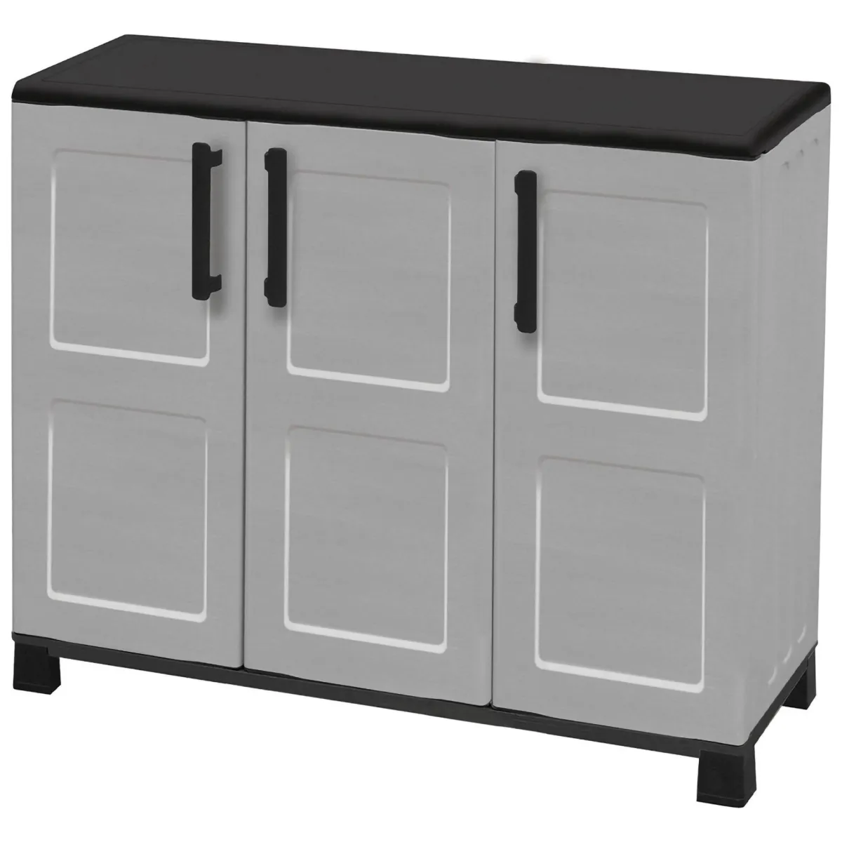 Armadi Da Esterno|Outdoor > Dmora Armadio in plastica 3 ante grigio chiaro e nero 102x90h cm - Alaghesia Nero, Grigio Chiaro