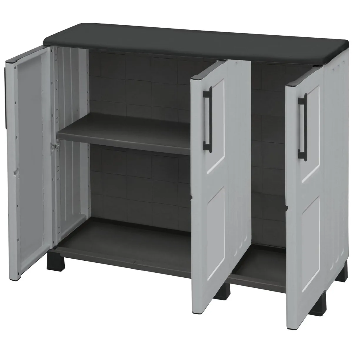 Armadi Da Esterno|Outdoor > Dmora Armadio in plastica 3 ante grigio chiaro e nero 102x90h cm - Alaghesia Nero, Grigio Chiaro