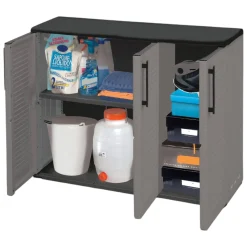 Armadi Da Esterno|Outdoor > Dmora Armadio in plastica minimal 3 ante grigio e nero 102x84h cm - Aranka Nero, Grigio