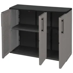 Armadi Da Esterno|Outdoor > Dmora Armadio in plastica minimal 3 ante grigio e nero 102x84h cm - Aranka Nero, Grigio